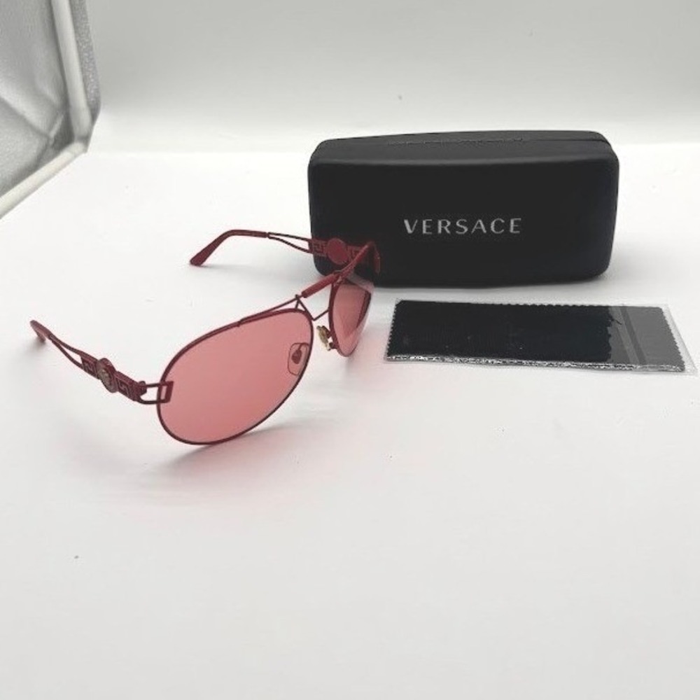 Versace MOD 2160 Sunglasses Pink Red Medusa Greca 63mm Made Italy NEW W/CASE